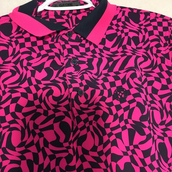 G/FORCE Men Golf Shirt Pink Black Distorted Checks Custom Embroidery on Shoulder - Picture 8 of 9